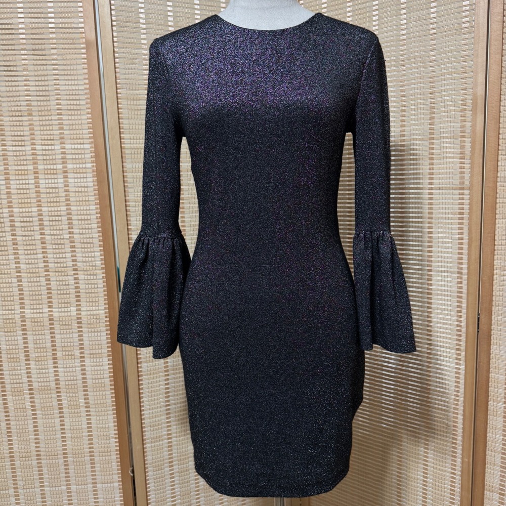 Ted Baker London 2 Shimmer Metallic Bell Sleeve Mini Dress Black Holiday Party
